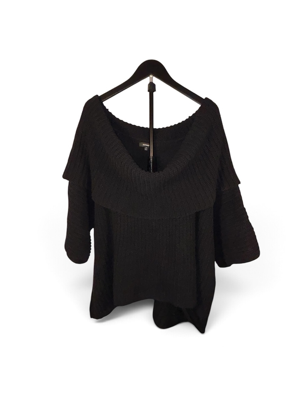 Express Black Off the Shoulder Cowl Knit Oversized Turtle Neck Sweater Winter